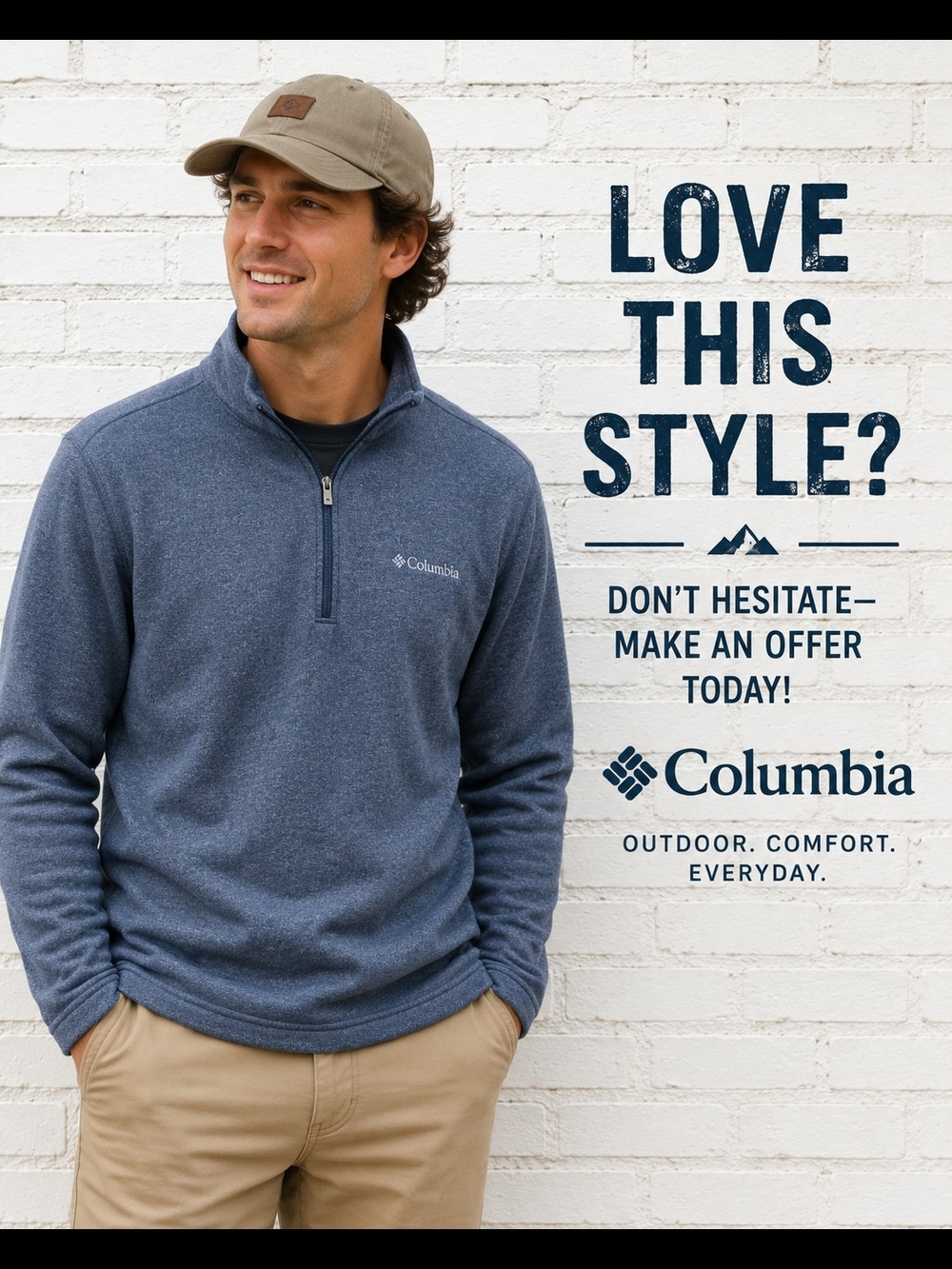 Columbia Quarter Zip Pullover Sweater Fleece Blue Heather Medium M